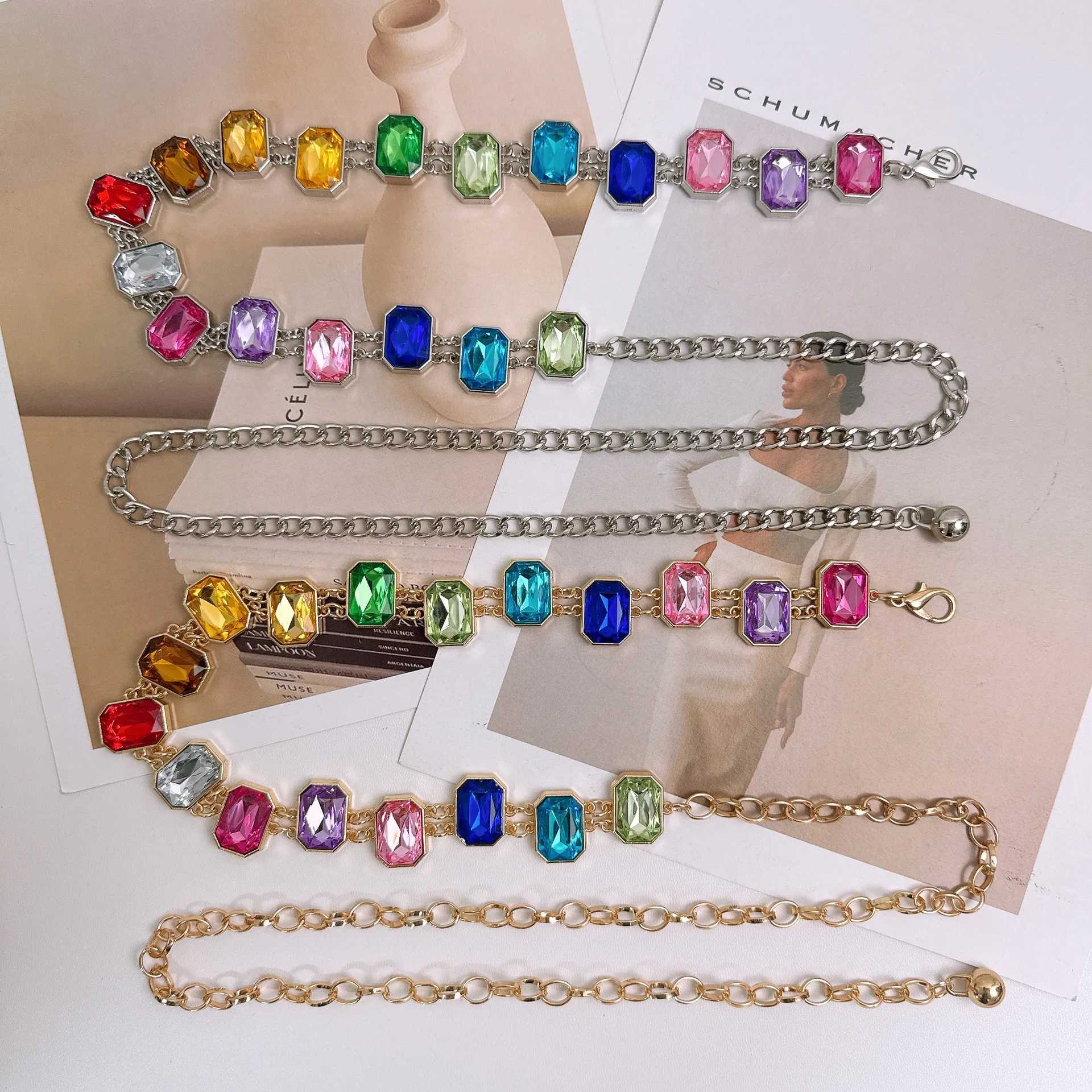 Designers new colorful rhinestone chain strap niche exquisite fashion jewelry waist chain womens unique banquet dress accessories X250410