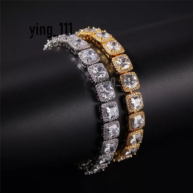 Qianjian Jewelry Custom Square Rock Candy Moissanite Diamond Cuban Link Bracelet