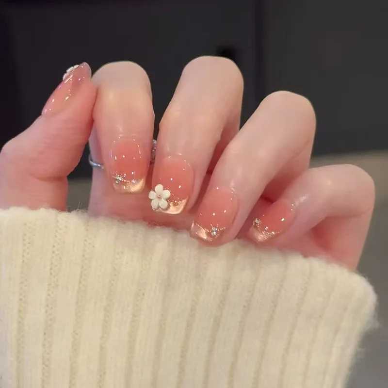 24 pieces of removable short pressure Y2k rhinestone fake nails ballet with glue sweet and cool girl artificial fake nail tips W250410
