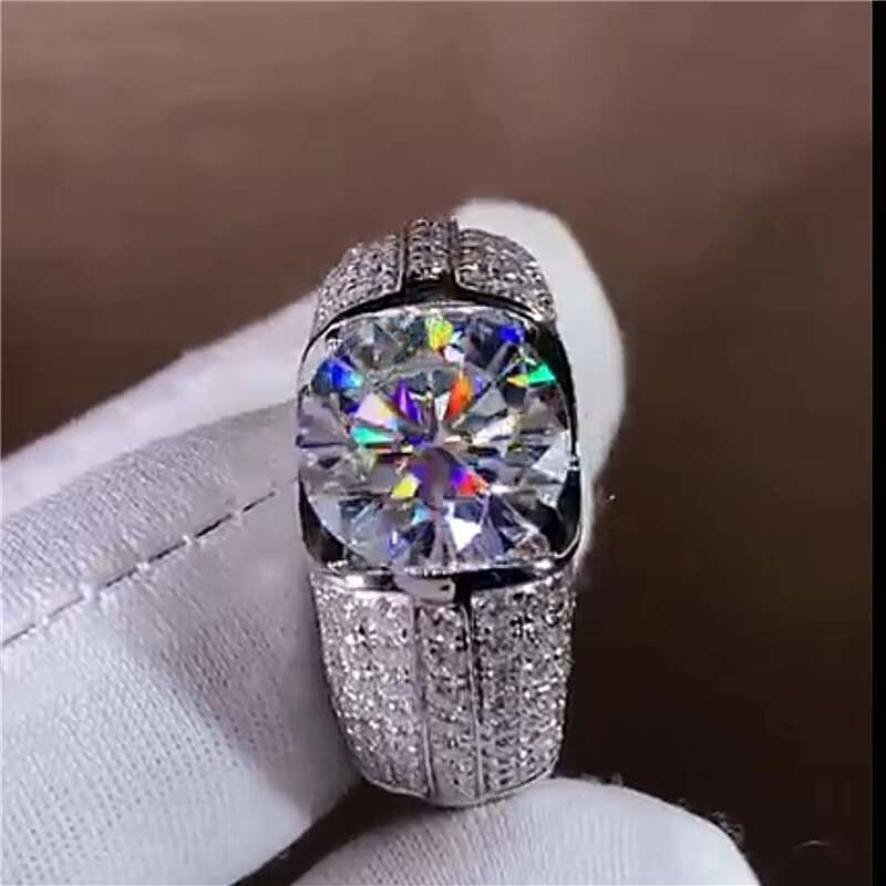 Fashion Full Diamond Ring for Women Copper Plated Real Gold Opening Adjustable Wedding Engagement Mosan Diamond Ring
