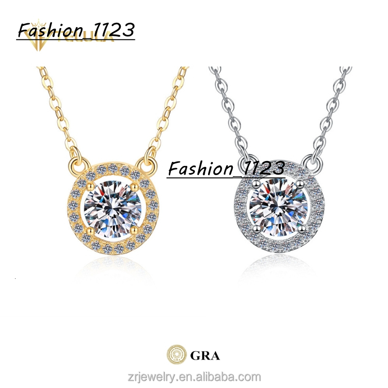 Round Cut Pendant S925 Sterling Silver Moissanite Necklace Jewelry GRA Certified Mossanite Necklace