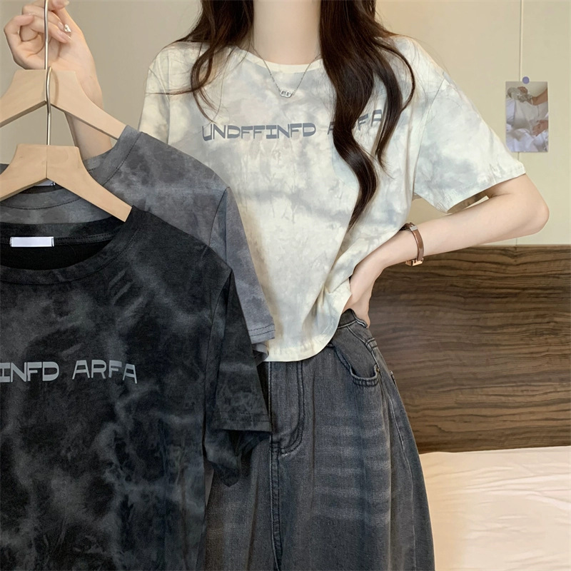 2025S Designer Women S T Shirt American Tie Dye Sleeved Letter Printed Loose Women S T Shirt Summer Design Sense Short Student Top