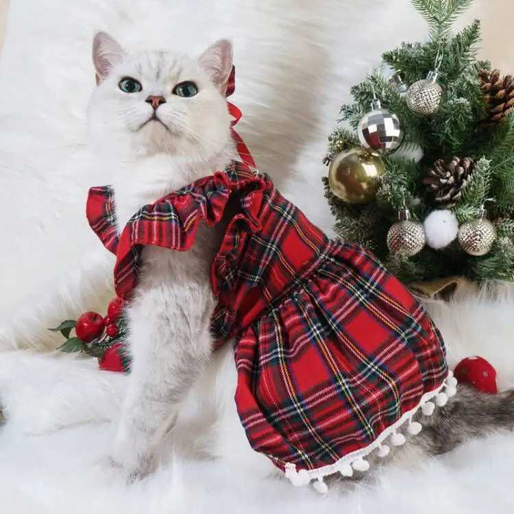 Christmas Dog Dresses Strap Autumn Winter Dog Clothing Skirt Cat Pet Clothing Cosplay Christmas Checker Clothes for Small Dog J251110