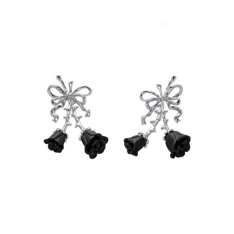 Original Bowknot Dark Night Rose Simple Fashion High-end Sweet Cool Style Personality Stud Earrings