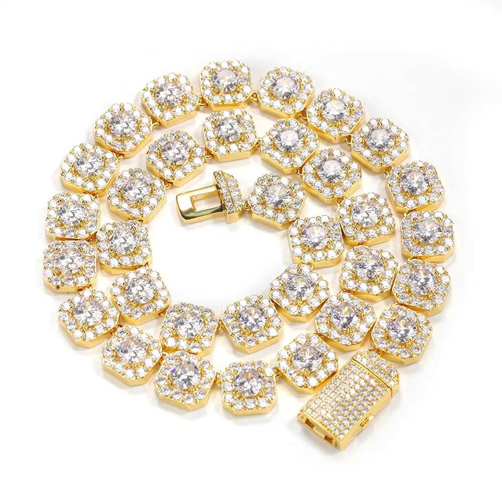 Hip Hop Tennis Necklace 18k Gold Plated Jewelry Iced Out Diamond Clustered Tennis Chain