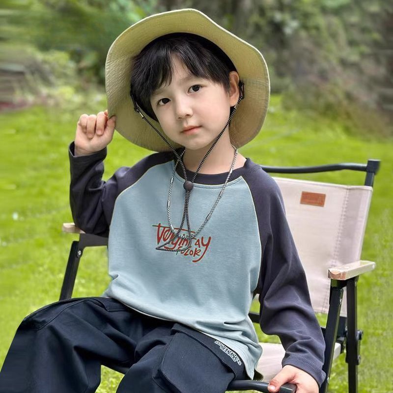 GS- Ddmyshoesvip Boys Clothing Middle Large Children S Bottom Shirt Long Sleeve T Shirt Versatile Two Piece Set Spring And Autumn Trendy