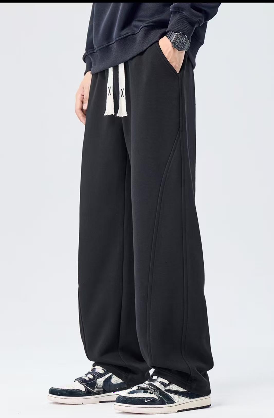 Men's New Arrival Trendy Knit Pants - Extra-Long Black Relaxed Straight-Leg Trousers 3002