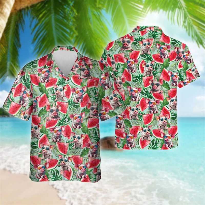 Interesting animal pig 3D printed beach shirt cute pet graphic shirt mens casual Hawaiian surfing short sleeved boy shirt X250410