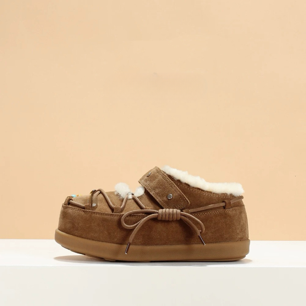 Designer Thick soled Wool Lined Snow Boots New True Fur Leather Shoes Autumn/Winter New Fashion Designer Shoes