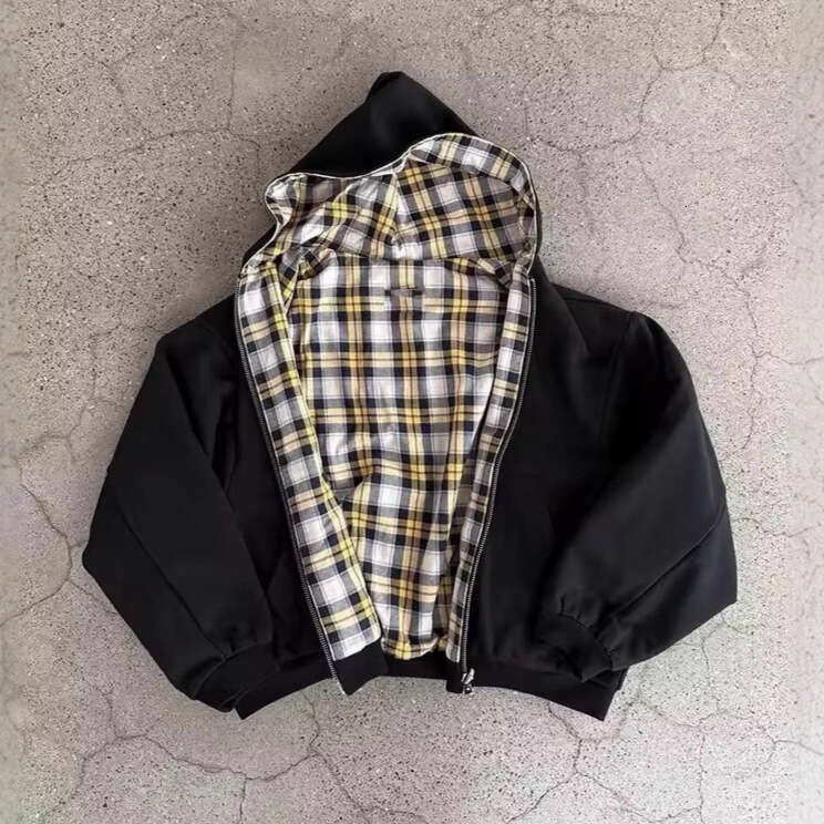 European and American Cross-Border Autumn Winter New Fashion Hooded Zipper Plaid Patchwork Reversible Sweatshirt for Men