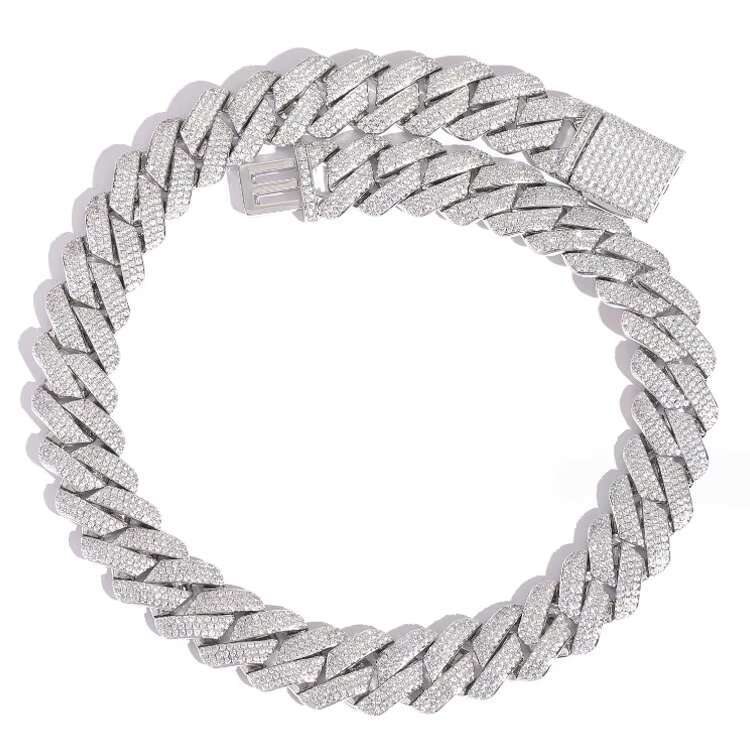 Fashion Price 16 Inch White Gold 20mm Hip Hop Moon Iced Out Vvs Moissanite Miami Cuban k Chain Jewelry Set for Men