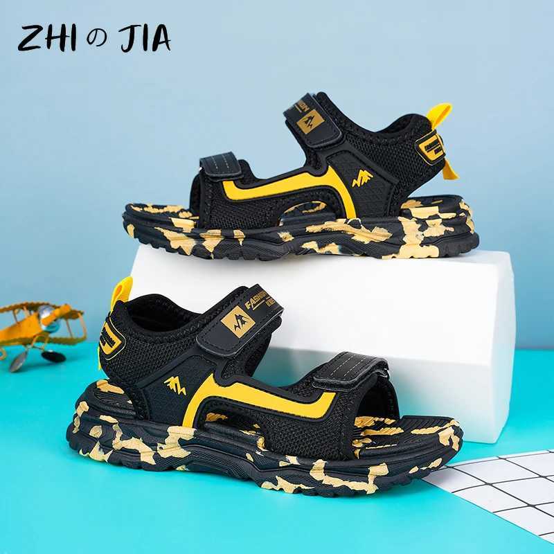 Summer popular hook and loop buckle camouflage beach sandals childrens sports sliders boys lightweight anti slip shoes Z250410