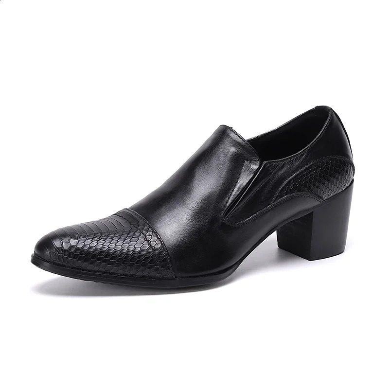 Original Male Serpentine Pointed Toe Shoes Wedding High Heel Dress Shoes Man Plus Size Business Office Genuine Leather Shoes 251106