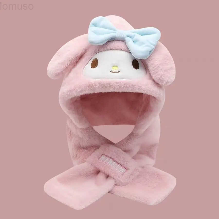 Sanrio My Melody cartoon cute student hat creative girls baby winter windproof warm coral fleece scarf hat two-in-one gift H251110