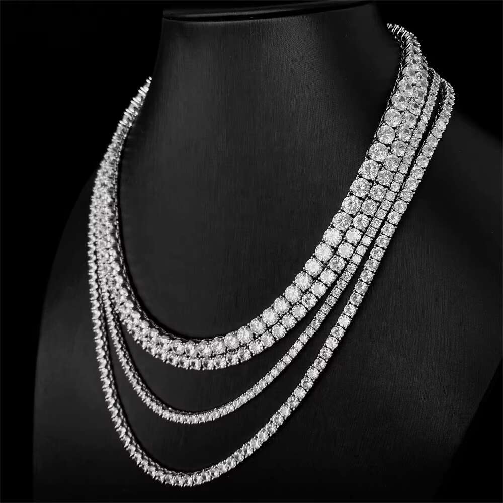 925 Sterling Silver Rhodium Plated 8mm Round Cut Hip-hop Iced Out Vvs Moissanite Tennis Chain