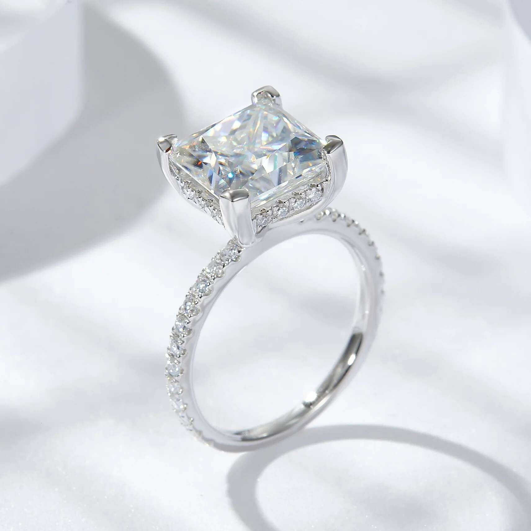 Super Shiny 5ct Princess Cut D Color Moissanite Engagement Ring Bridal 925 Sterling Silver Wedding Band Ring Customs Jewelry