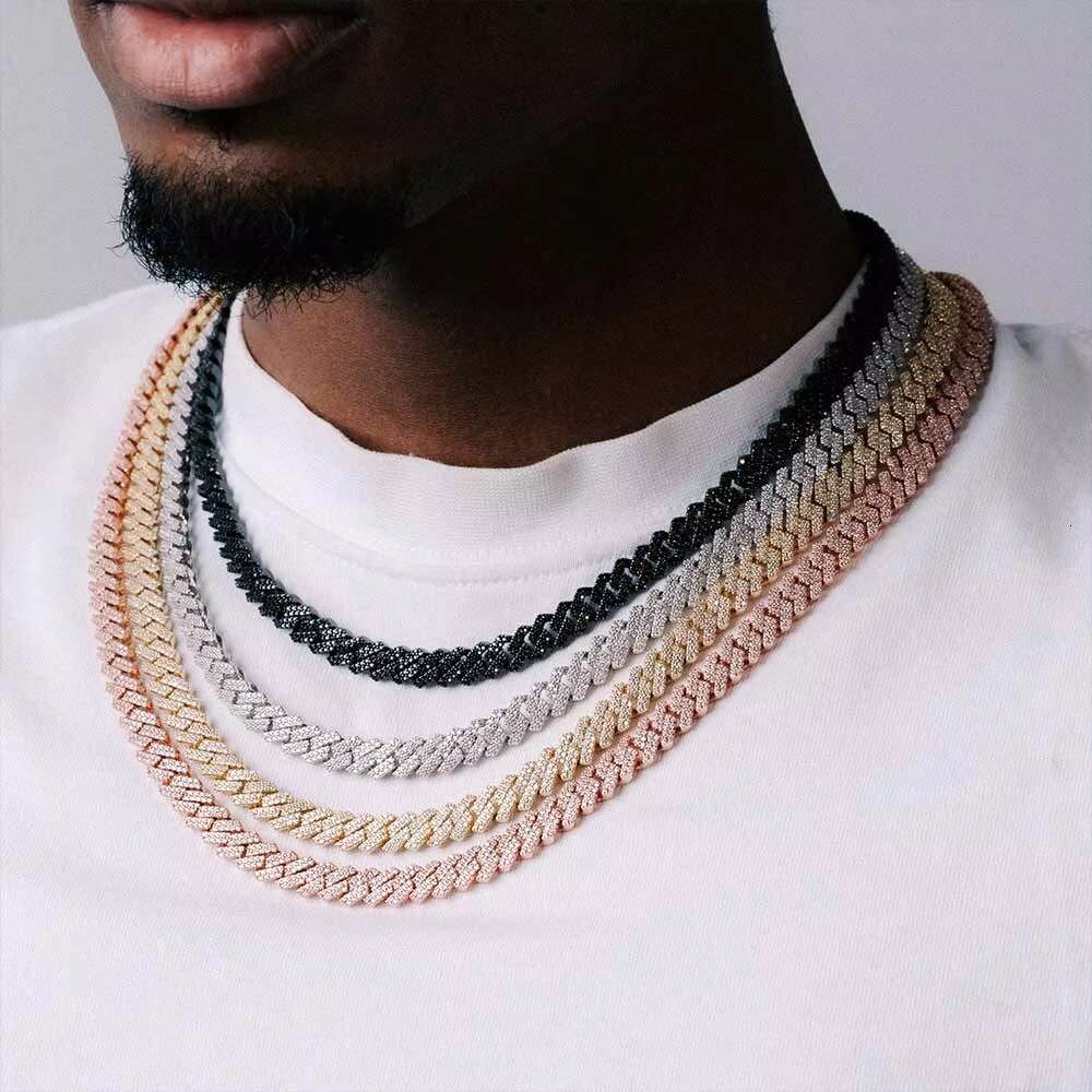8mm Big Stone Hiphop Vvs Iced Out Moissanite Cuban Necklace 925 Silver Luxury Moissanite Cuban Chain