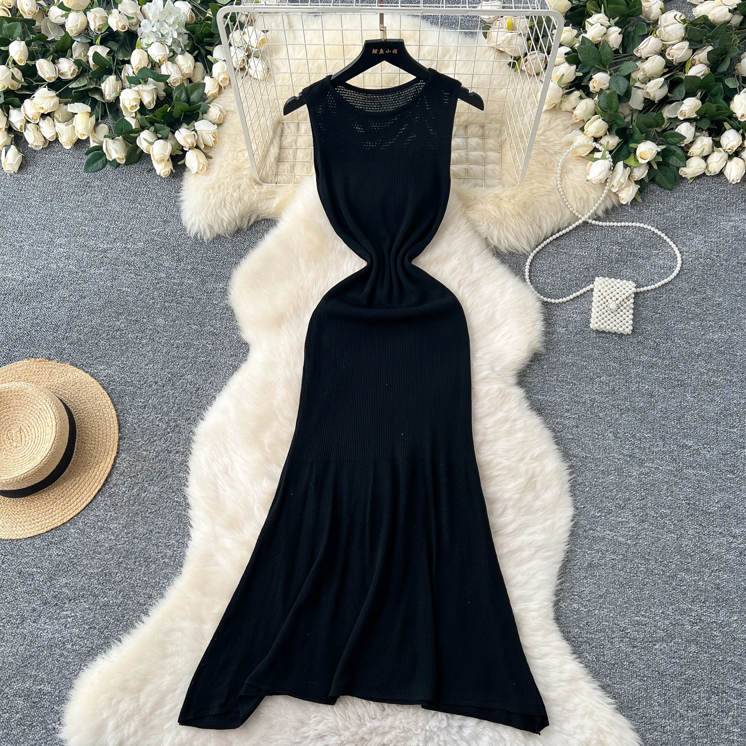 Yellow Hollow Out Knit Elastic Bodycon Dress Sexy Beach Vacation Slim Sundress Women Casual Mermaid Vestidos Maxi Long Dress 250409