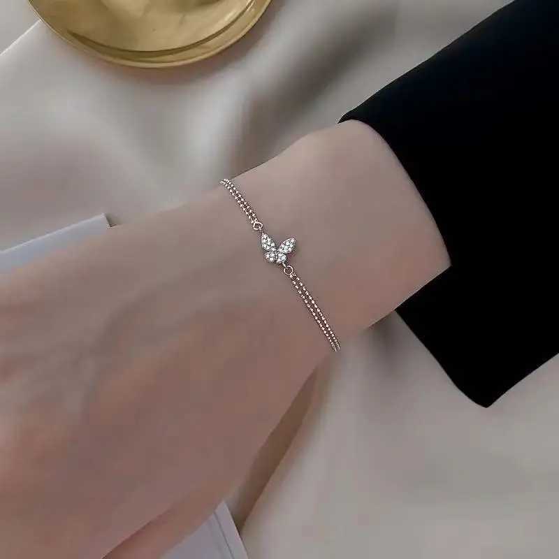 Sweet Shining Zircon Butterfly Bracelet for Women Anti-Allergic Silver Color Chain Bling Bracelet with Stamp GiftT251110