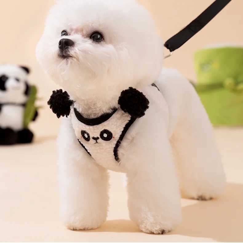Puppy Cute Animal Plush Panda Dog Harness and leash Collar Set and Medium-sized Dog Teddy Outdoor Vest-Style Harness Dog Leash J251110