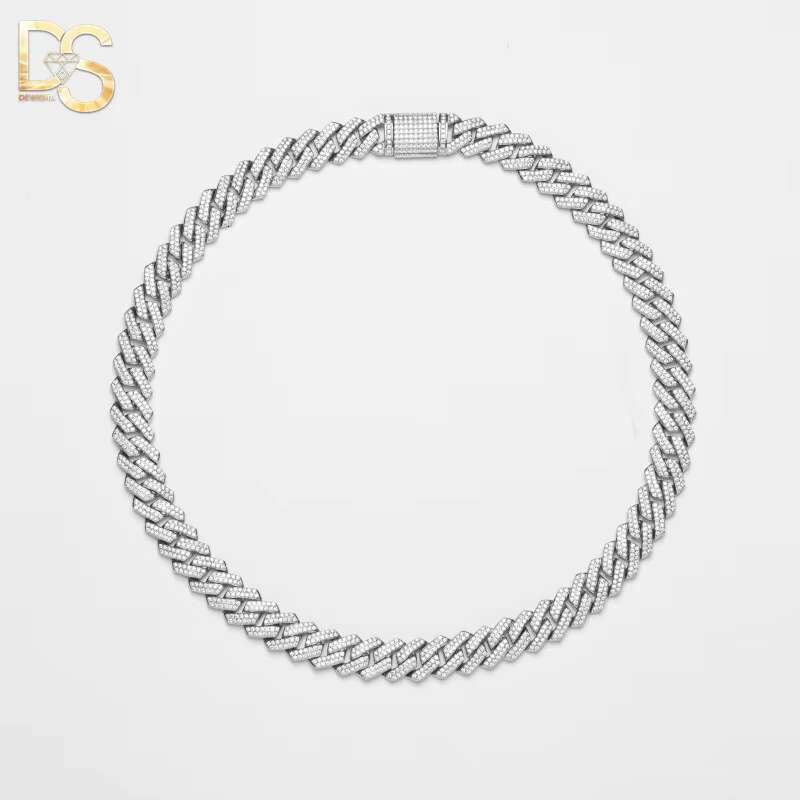 Dea 14mm 925 Silver Plated Hip Hop Mens Iced Out VVS Moissanite Cuban Link Chain