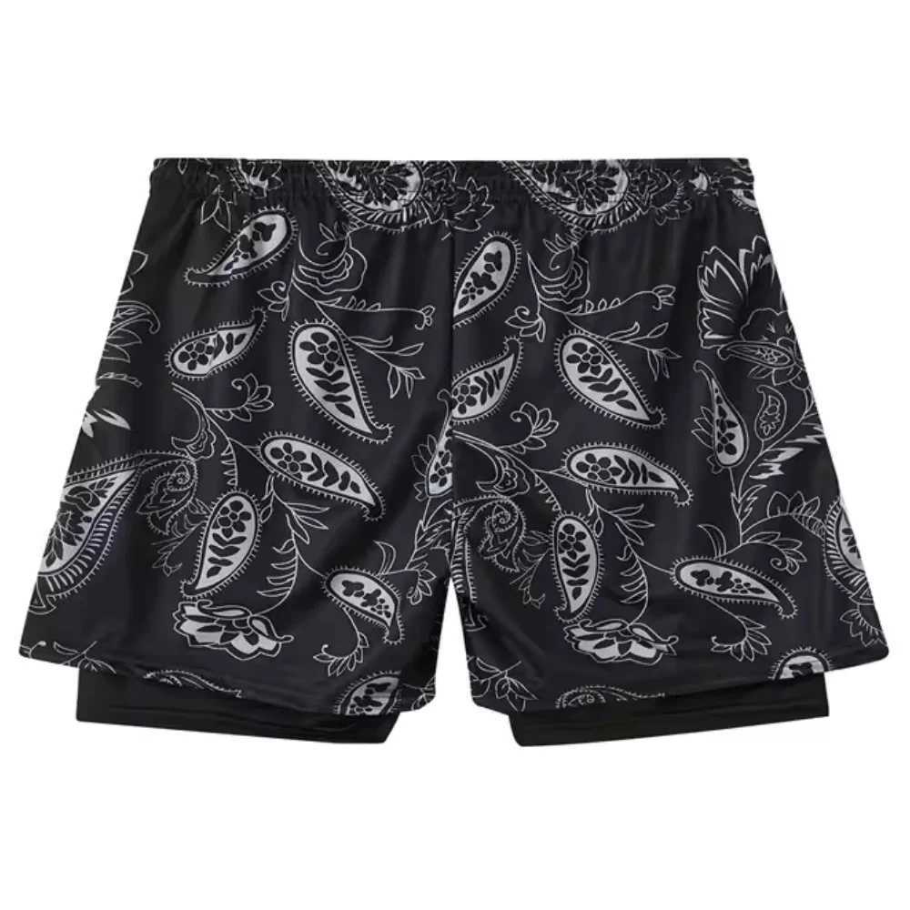 New fitness built-in pocket sports shorts summer 2-in-1 quick drying gym beach shorts running double-layer outdoor sports pants X250410
