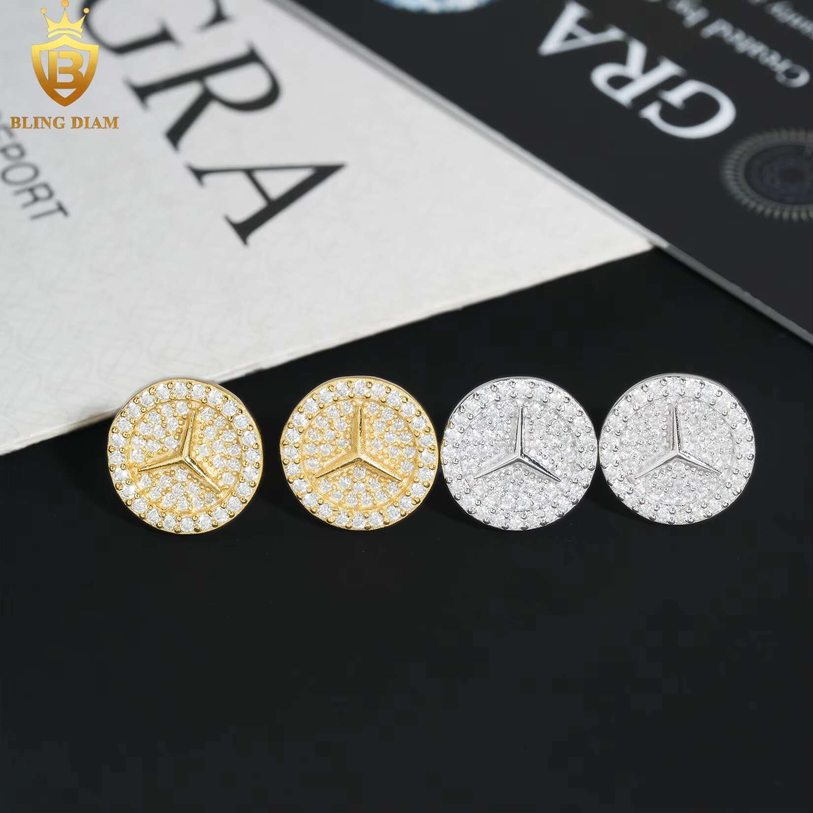 Fine Jewelry 925 Sterling Silver Gold Plated Vvs1 Moissanite Iced Out Drop Earrings Stud Fashion