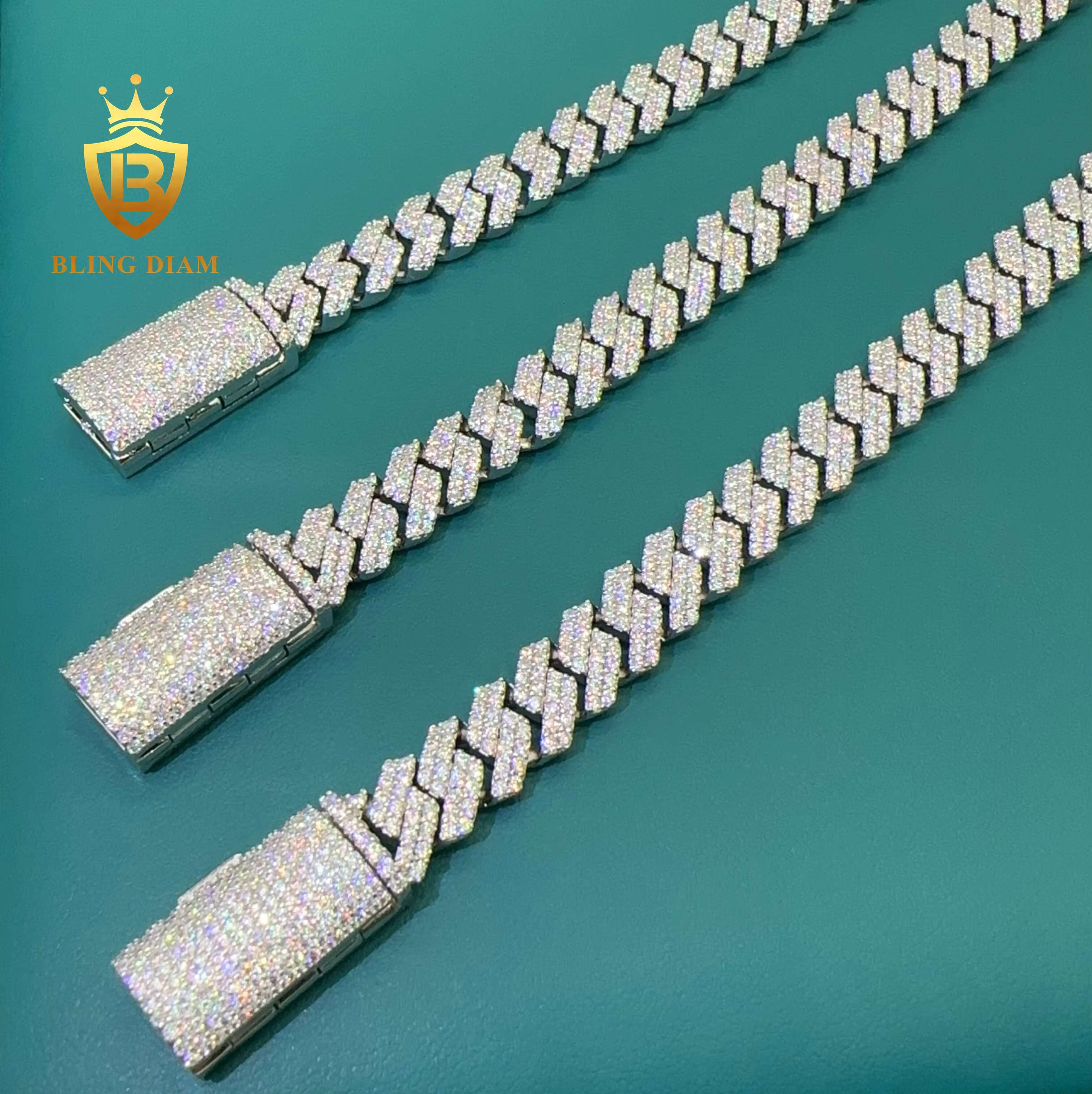 2 Row 10mm Hip Hop Cuban Llink Moissanite Sterling Silver 925 Cuban Link Chain Bracelet Pass Diamond Tester
