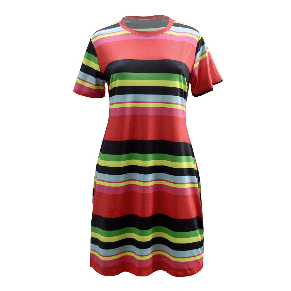 2025 summer new striped slim fit red plus size fat woman fashionable dress for women
