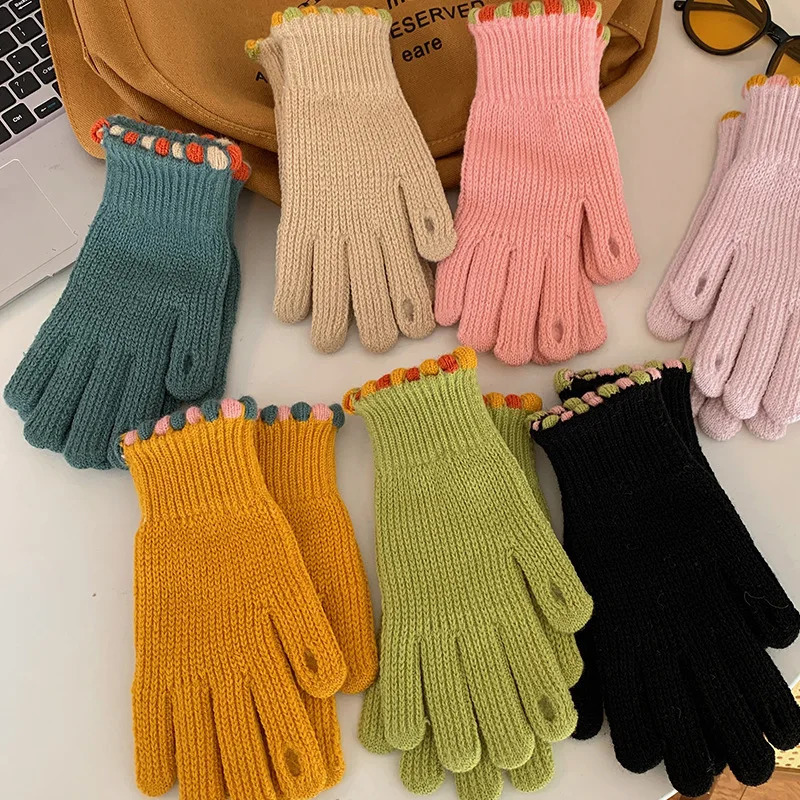 Touch Screen Protection Program Warm Gloves Winter Bare Finger Knitted Gloves Male and Female Students Solid Color Thick Escape 251106