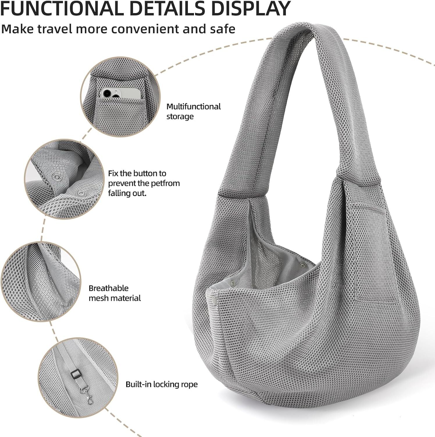 Dog Carrier Sling - Super Breathable Double sided Dog Handbag with Storage Bag, Travel Safety Chest Strap, Hands Free Dog Strap Strap, Used for Carryi