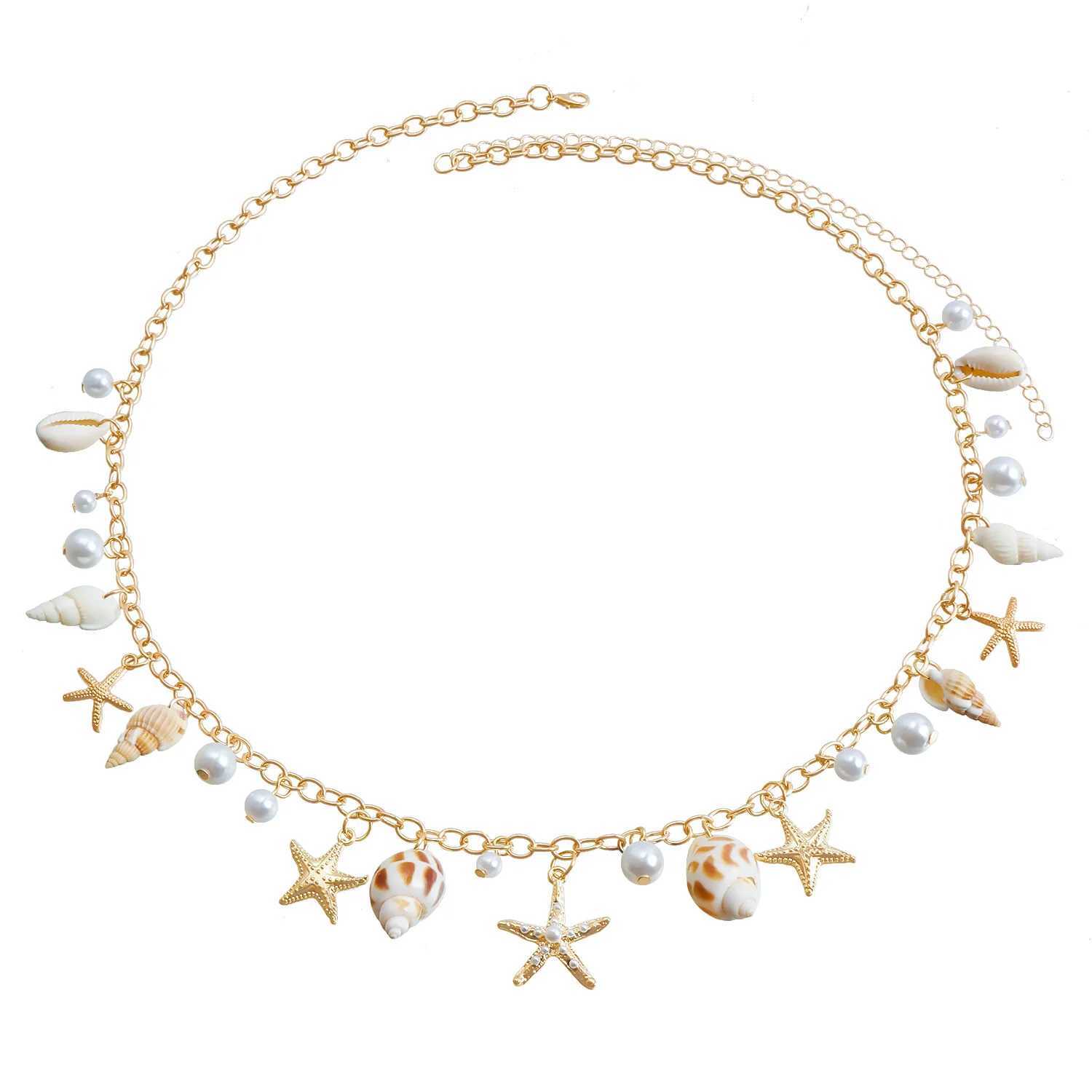 Hot selling single-layer starfish shell pendant hollow alloy waist chain beach bikini body chain X250410