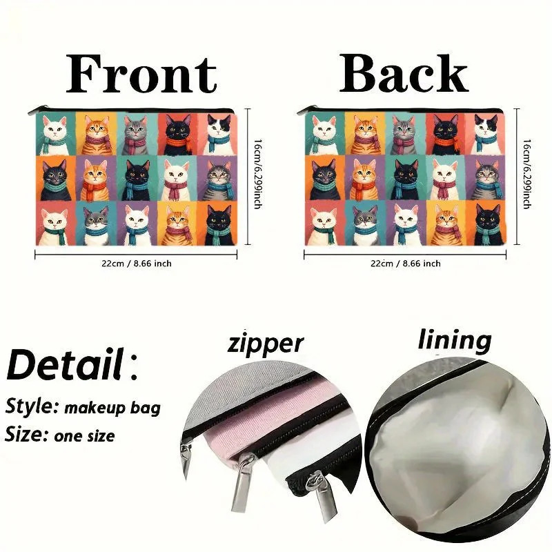 Cute Cat Print Makeup Bag Zipper Clre Foldable Cosmetic Organizer Travel Toiletry Pouch Women Men Gift for Lovers 251110