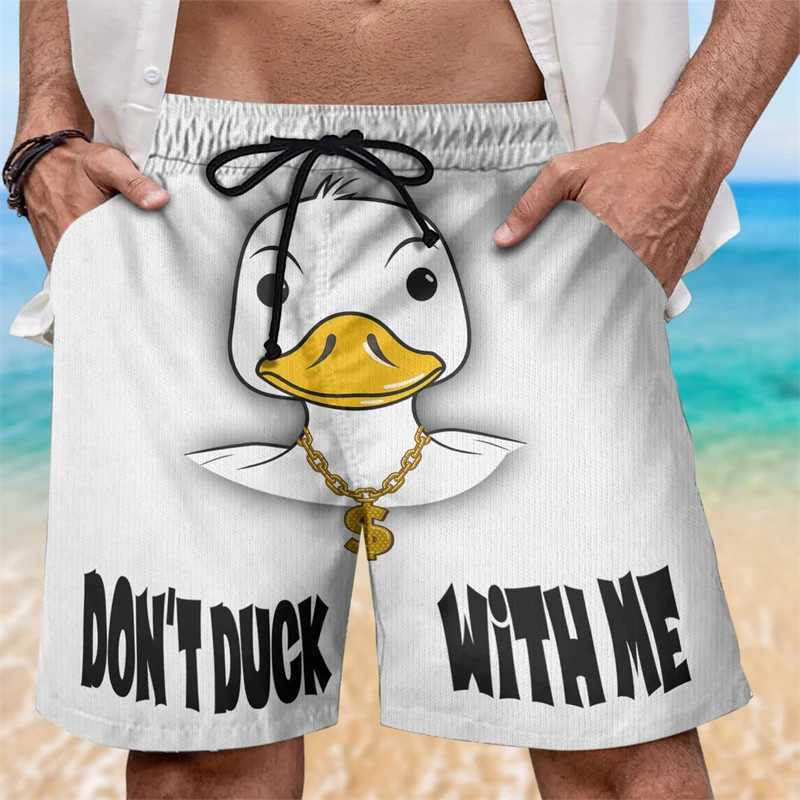 Interesting duck shaped beach shorts for mens summer leisure surfing vacation 3D printed shorts for loose and breathable childrens swimming trunksW250