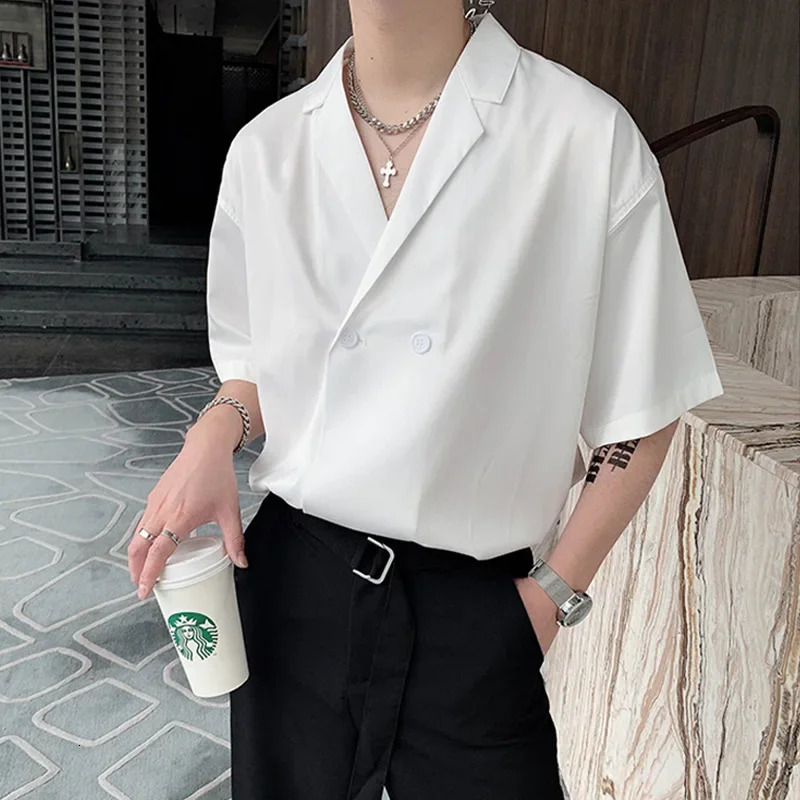 Summer Niche Desireless Short Sleeve Shirt For Men Korean Version Draped Suit Collar Shirt Casual Scene Other Material 250409