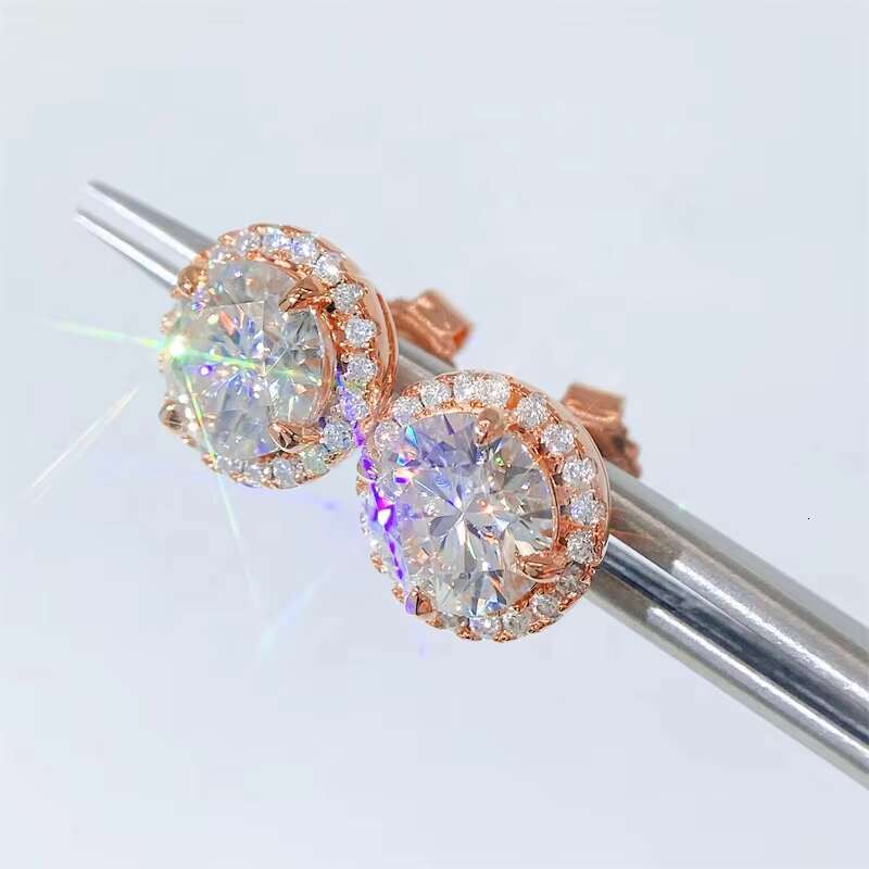 Wuzhou Wholesale Iced Out Jewelry Moissanite Earrings Rose Gold Diamond Stud Earrings 925