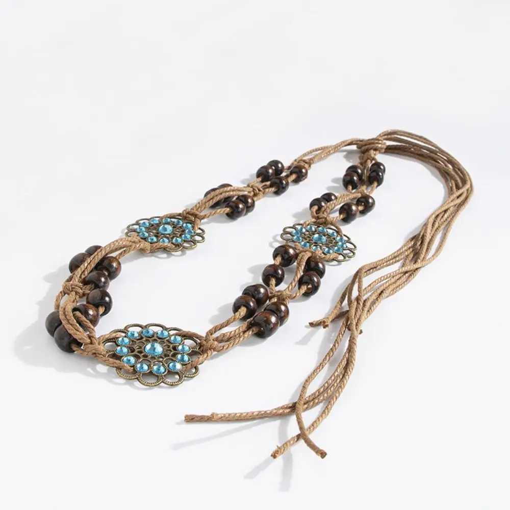 Bohen woven waist chain fashionable retro dress leather tassel belt body belt ethnic style waist rope X250410