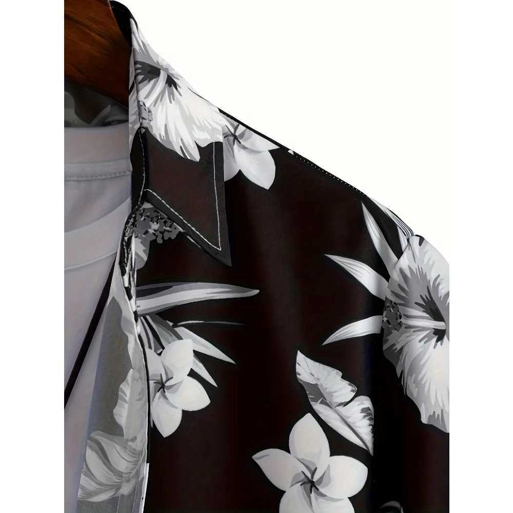 Hawaiian style floral pattern mens short sleeved lapel shirt summer outdoor vacation mens button up shirt X250410