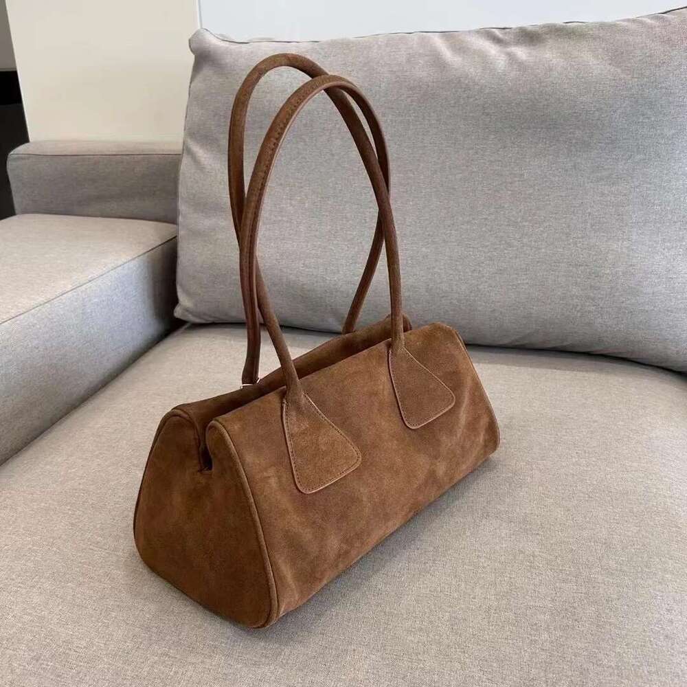 New Ins Chic Niche Stylish Pillow Bowg Tote Large Real Suede Cow Leather Women Shoulder Bag Long Handle Winter Handbag