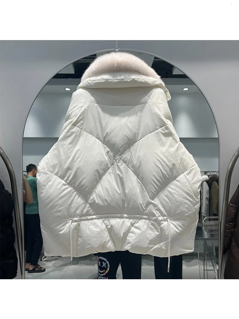 OFTBUY Real Natural Fox Fur Winter Women White Goose Down Jacket Loose Warm Puffer Coat Female Thick MidLong Parkas 251110