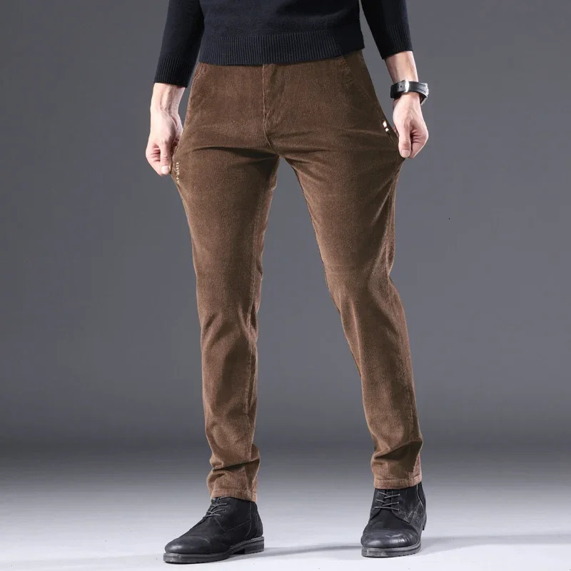 Mens Solid Straight Leg Corduroy Fabric Casual Pants Male Army-green Coffee Office Pants Stylish Youth Autumn Winter Trousers 251106