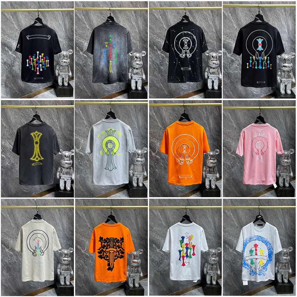 Designer chrome shirt Men T Shirts Loose Oversize Tees Apparel Fashion Tops Mans Casual Chest Letter Shirt Luxury Street Shorts Sleeve Clothes t shirts A157