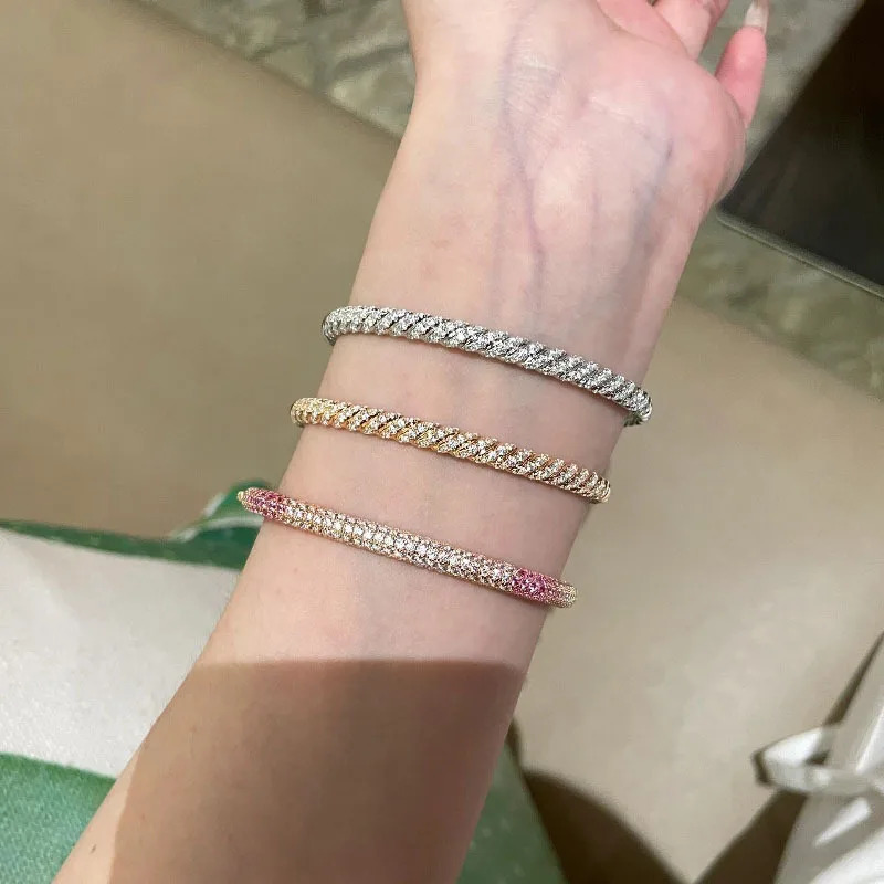 and High quality shiny Spiral bangles for women full diamond silver 925 two color retro charm bracelets jewelry 251103