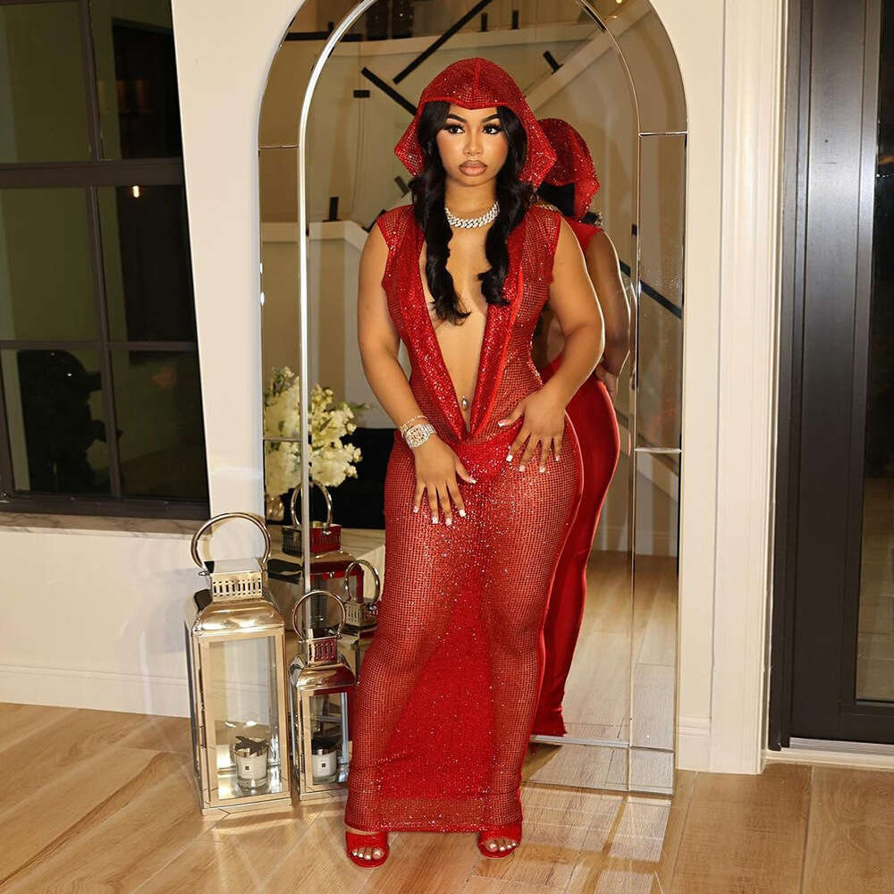 Sexy Deep V Sheer Sequin Long Night club dress Foreign Trade New Women's Style SEXY DRESSES FOR WOMEN