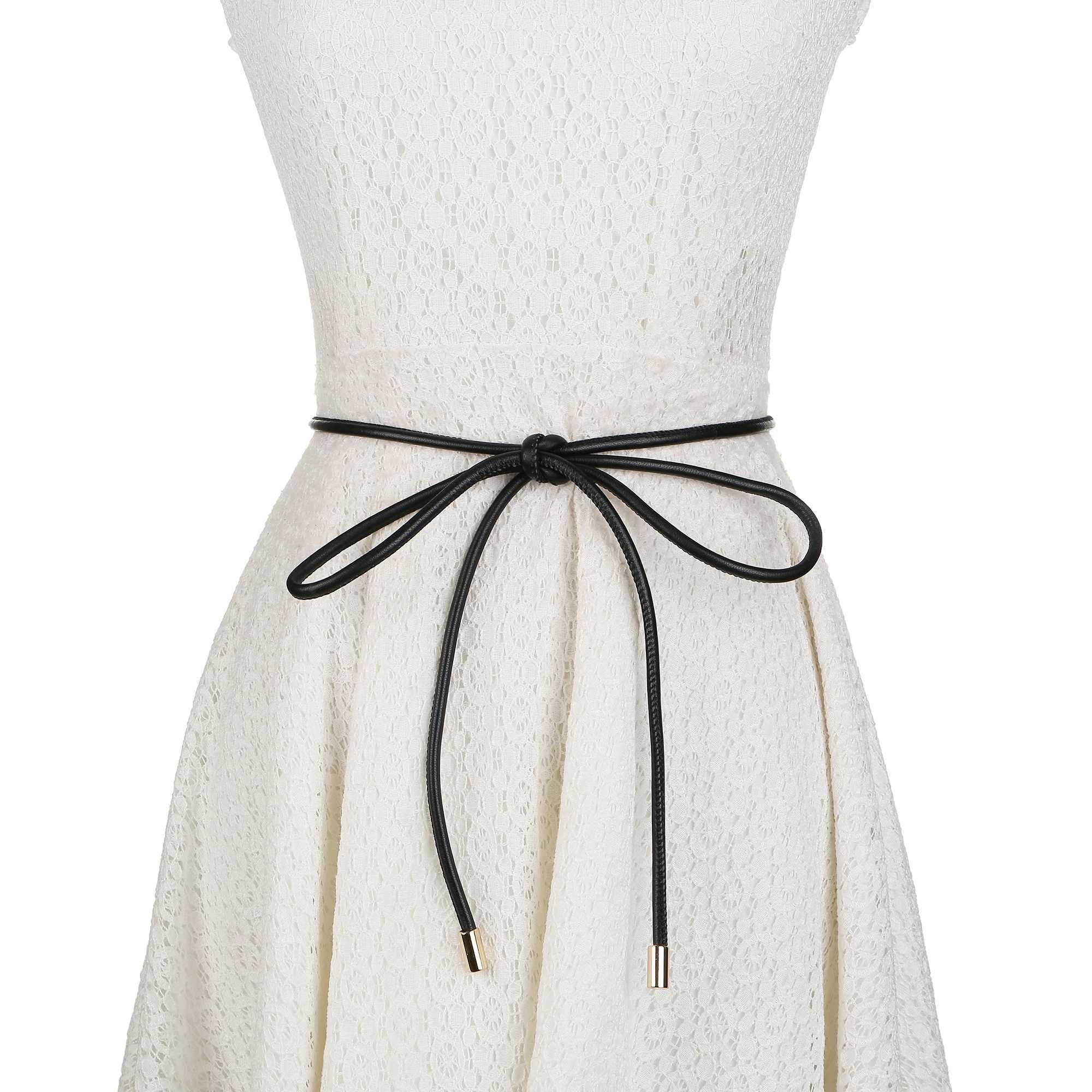 Womens genuine leather waist chain thin belt retro womens waist belt rope dress coat decoration long belt X250410