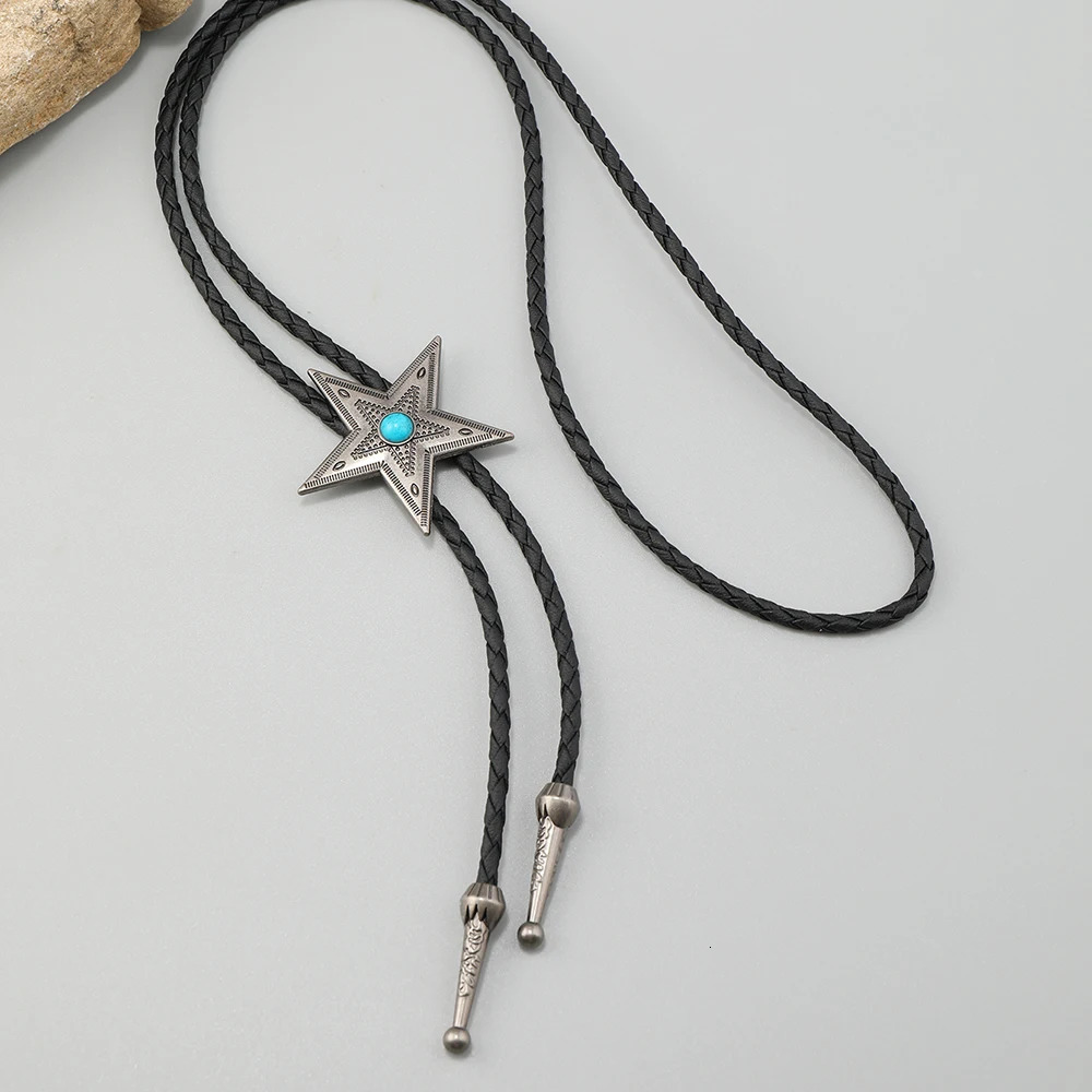 Vintage leather chain Bolo Tie for Men Western Cowboy Necktie Bolo Tie for Shirt Fashion star long necklace 250409