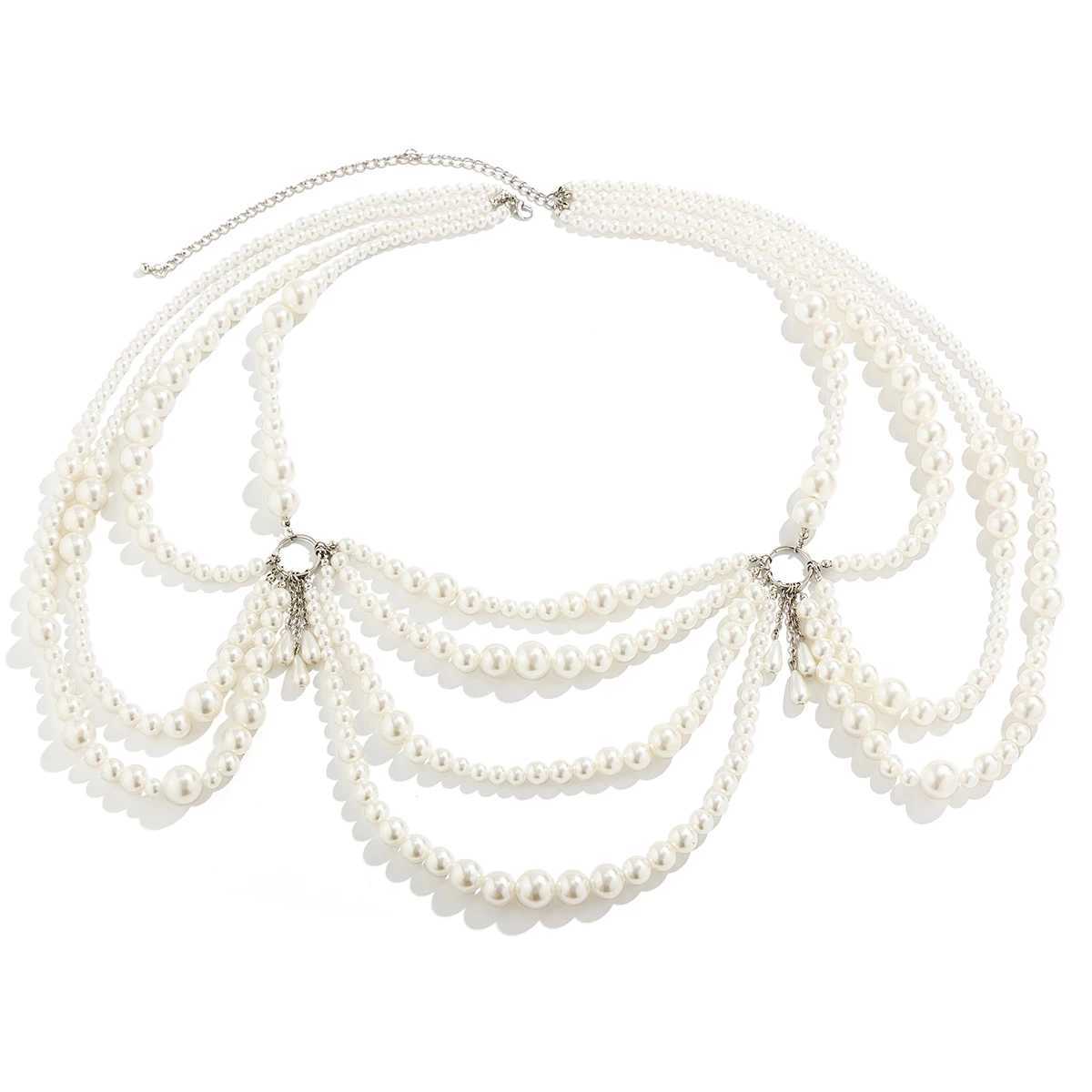 Ingemark Vintage Mtilayer imitation pearl tassel waist chain suitable for warm wedding brides bohemian belly belts and body jewelry accessories X25041