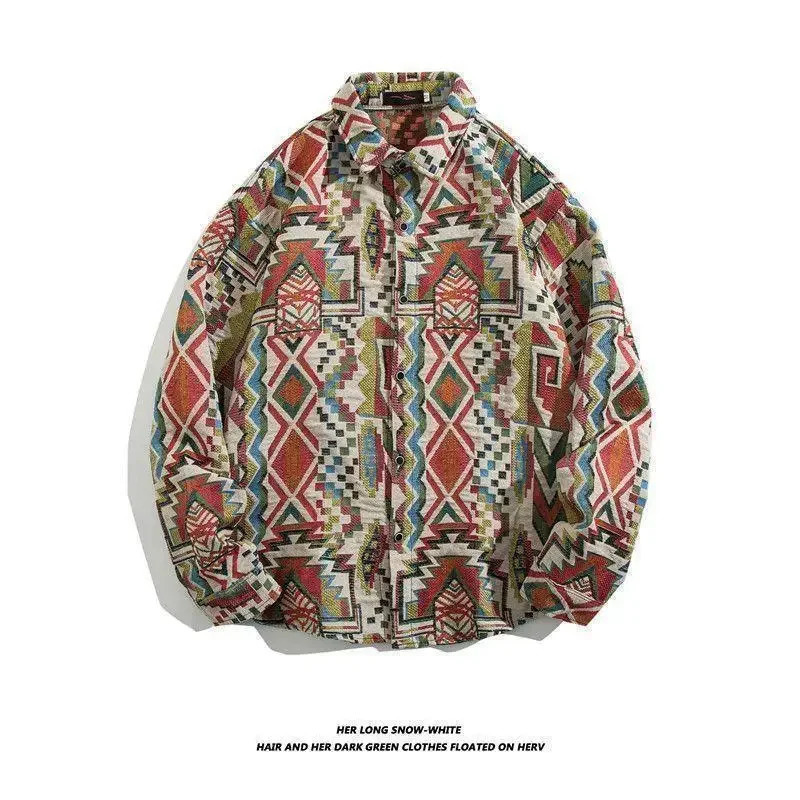 Cuban Vintage 12 Shirt Men Loose-fit Autumnwinter Japanese Vintage Ethnic Style Couple Long Sleeve Casual Shirt Jacket 250408