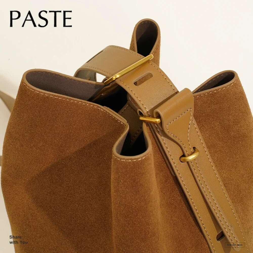 Vintage Style Multiple Outfits Bucket Park Tote Chamois Suede Leather Women Shoulder Bag Grey High Quality Adjustable Handbag