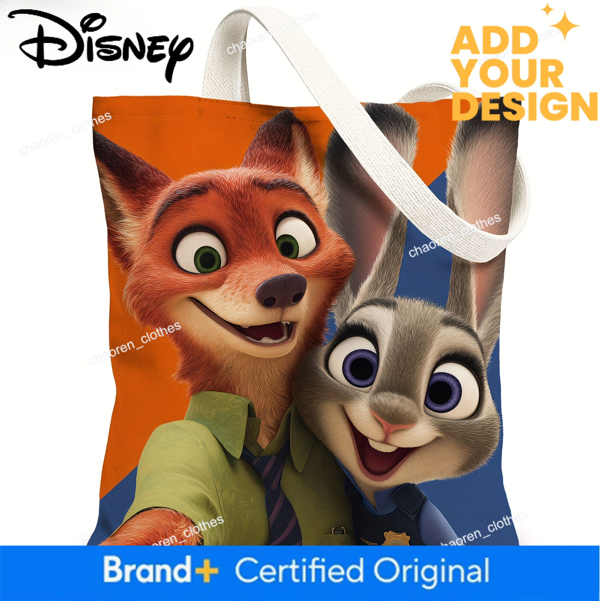 Disney 1 Piece Zootopia Handbag Judy Hopps & Nick Wilde Print, Red Blue, Foldable Durable, Daily Use, Travel, Work, College - Suitable for Women and M